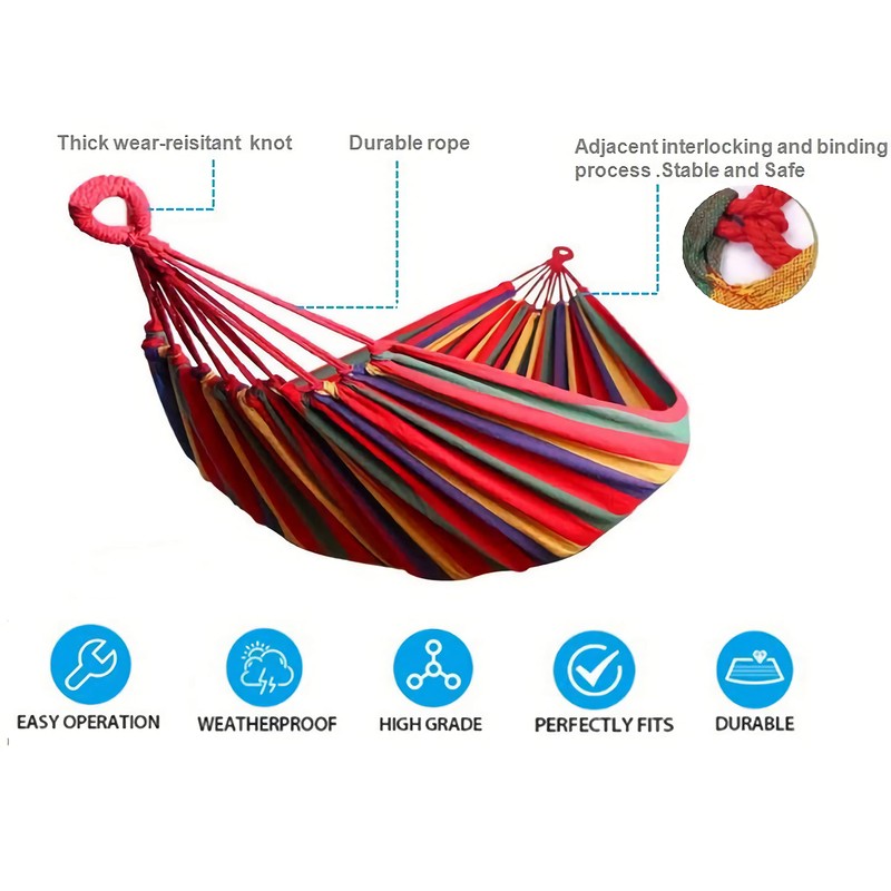 Single/Double Person Rainbow Cotton Fabric Canvas Travel Hammocks 500lbs Ultralight