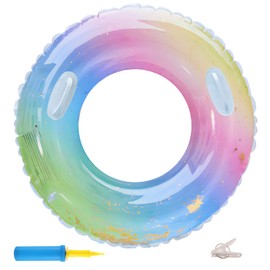 REGANOIR Float Ring for Kids, Adults, Set of 2, Includes Air Pump, Cute, Glitter, Rainbow, Boys, Girls, 39.4, 31.5, 31.5, 23.5, 23.6, 23.6, 23.6, 23.6, 23.6 inches (100 cm)