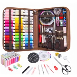 170-Piece Sewing Kit for Home Repairs – Portable Brown Storage Set for Travel, Embroidery & Everyday Sewing