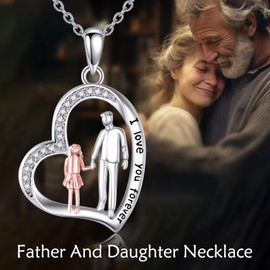 VONALA 925 Sterling Silver Father Daughter Heart Pendant Necklace from Dad I Love You Forever Jewelry