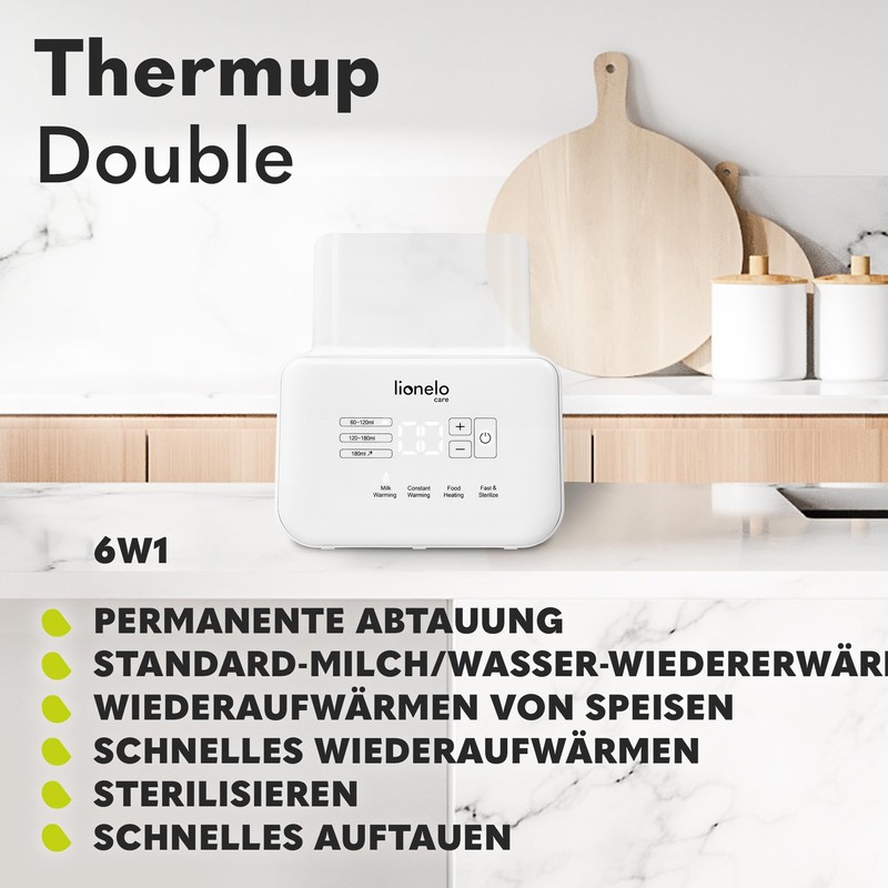 LIONELO Thermup Double Bottle Warmer, 2 Bottles Simultaneously, Heat Milk