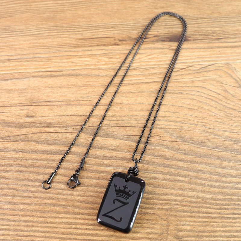 COAI Name Necklace with Letter Engraving, Obsidian, Obsidian