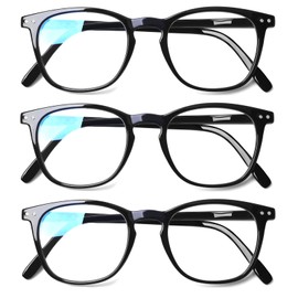 Henotin 3 Pack Blue Light Blocking Reading Glasses,Spring Hinge Computer Readers for Men Women,Anti UV Ray Filter Eyeglasses (3 Pairs Black, 1.00)