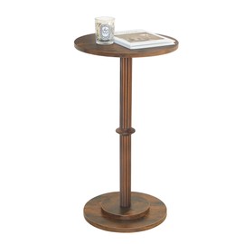 MaxSmeo Drink Table, Small Side Table for Small Spaces, Modern Round End Table with Fluted Wood Leg, Rustic Brown