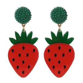 3D Acrylic Fruit Earrings For Women Orange Lemon Strawberry Dangle Drop Earrings Summer Fun Earrings Holliday Beach Vacation Jewelry (Strawberry)