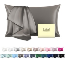 Natural Mulberry Silk Pillowcase with Hidden Zipper for Hair and Skin Standard Size 20"X 26" Soft Breathable Smooth Cooling Pillow Covers for Sleeping(Gray,1Pcs)