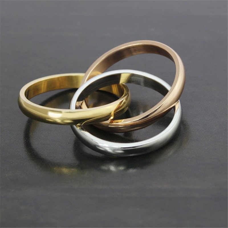 HIJONES Jewellery Womens Forever Love Series Stylish Tricyclic Tricolor Ring