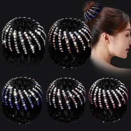 5 pinzas para el pelo con forma de nido de pájaros de diamantes de imitación, pinzas expandibles para coleta, pinzas para el pelo, pinzas retráctiles vintage, coloridas y modernas, accesorios para el pelo, para mujeres y niñas