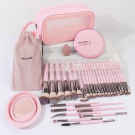 Makeup Brushes Kit, 30pcs Soft Makeup Brush Set with 1 Beauty Sponge & 1 Makeup Remover Puff & 1 Cleaning Mat & 1 Velvet Bag & 1 Bath Bag, Christmas Gift - Color: Light pink., Specification: 35pcs in 1