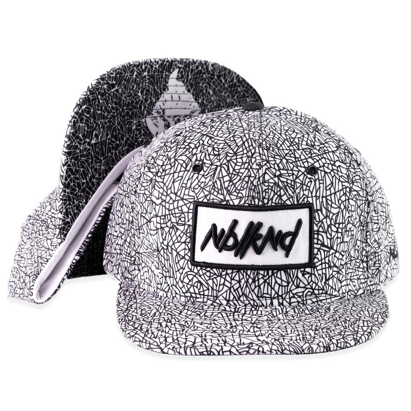 Nebelkind Snapback Cap With Lines, Black & White 6-Panel Cap,