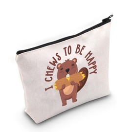 JNIAP Beaver Cosmetic Bag I Chews To Be Happy Insprise Travel Toiletry Zipper Pouch for Beaver Lover (Chew)
