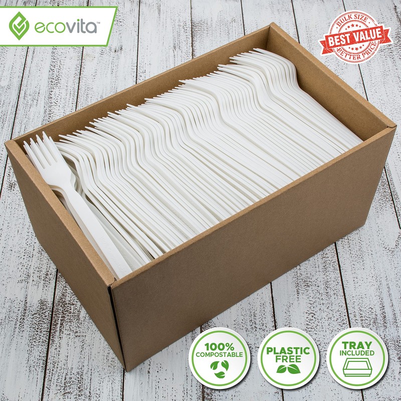 Ecovita 100% Compostable Forks - 500 Large Disposable Utensils (7