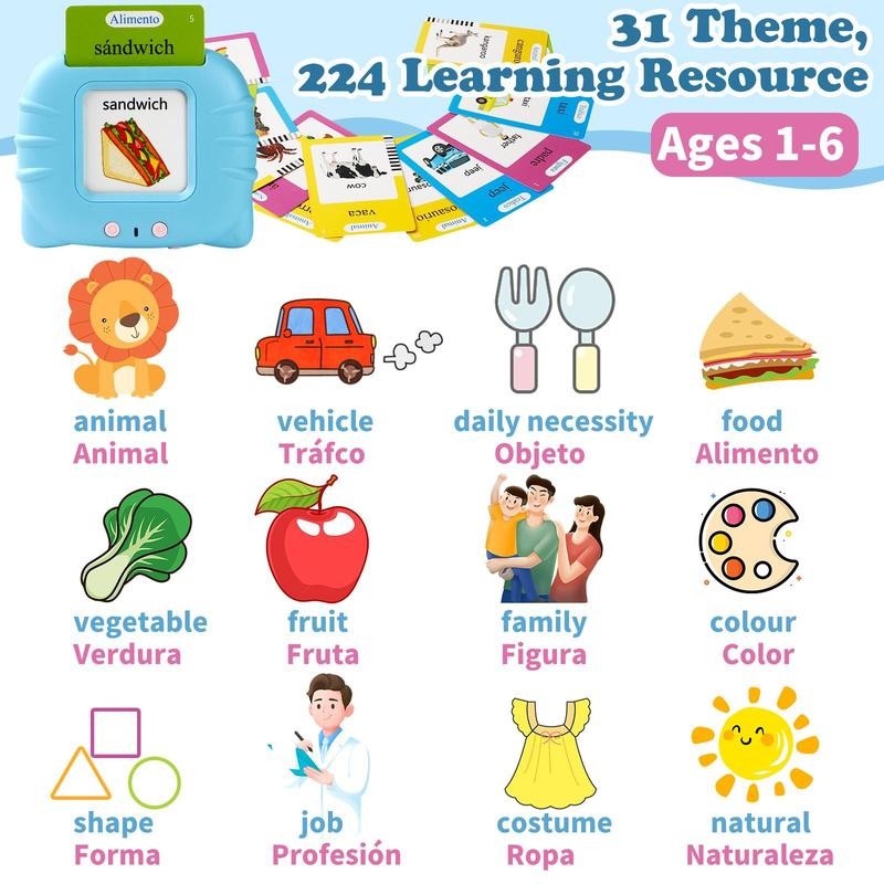 Bilingual English & Spanish Interactive Talking Flash Cards Learning Toy