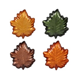 Vietri Autunno Figural Leaf Canape Plates Set of 4 Handcrafted Italian Glass Appetizer Dishes 6 Inch Multicolor
