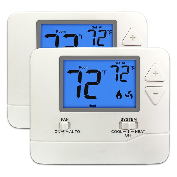 2 Pack - ELECTECK Non-Programmable Digital Thermostat for Home, up to 1 Heat/1 Cool with 4.5 sq. inch Display, Compatible with Single Stage Electrical and Gas/Oil System, White