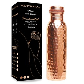 MantraRaj 100% Pure Copper Water Bottle Ayurvedic Water Copper Bottle Leak Proof water bottle Seal Cap Joint Free 1 Liter 34 Oz Easy to carry for Sports, Fitness, Yoga, School Hammer