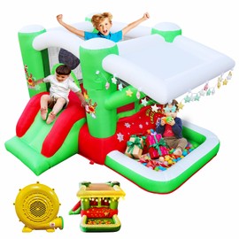 TREATLIFE HOME Christmas Jump 'n Slide Inflatable Bouncer for Kids, Complete Setup with Blower, 80" x 91" Play Area, 55" Tall, Multicolor