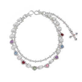 Fashion Layered Pants Wallet Chains - Exquisite Gold Silver Rhinestone Flower Pearl Jean Pocket Chain for Women Men Cute Bag Purse Charms Jewelry (silver link heart)