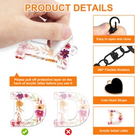Oubaka Fashion Alphabet Initial Letter Keychain Acrylic Alphabet Keyrings Heart Cute Letter Keyring Alphabet Initial Letter A-Z Keychains for Backpack Handbag Car Key Bag Keyring(Letter D)