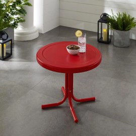 Crosley Furniture Griffith Outdoor Metal Side Table Bright Red Gloss