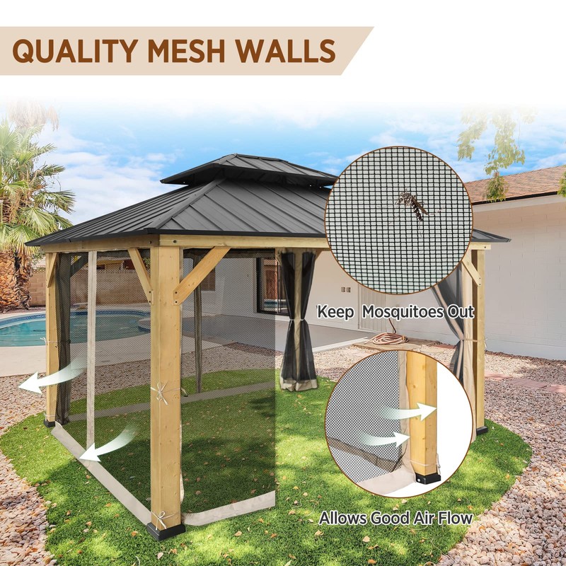 EAGLE PEAK Gazebo Replacement Mosquito Netting 10'x12', 4-Panel Screen Sidewalls