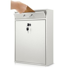 Yaocom Locking Mailbox with Key for Outdoor Large Wall Mount Mail Box with Lock Security Mail Drop Metal Collection Boxes Hanging Secure Postbox(Creamy White,16.2 x 11.2 x 4.7 Inches)
