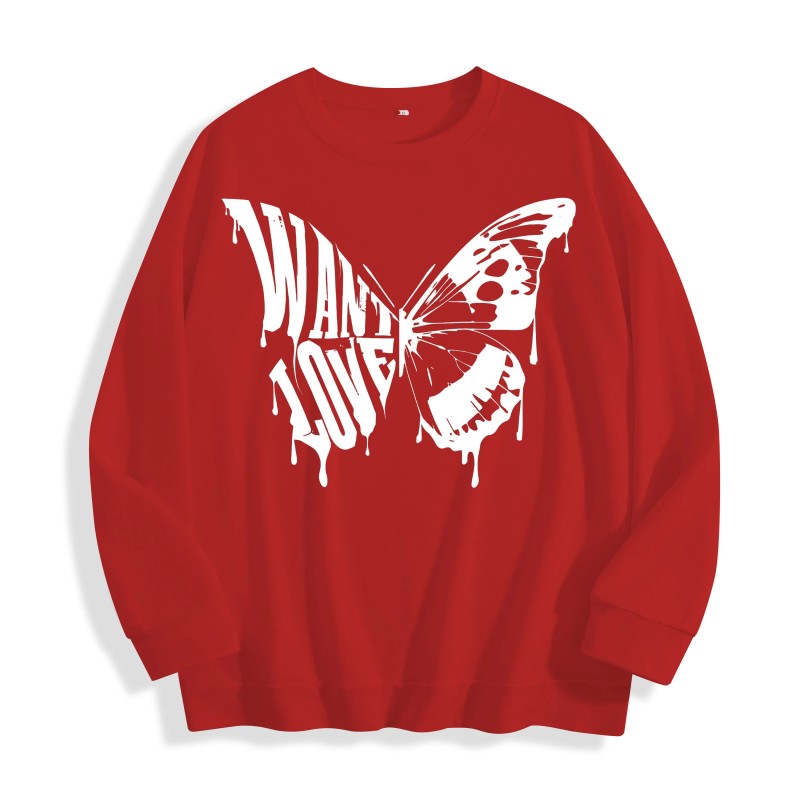Want Love Butterfly Drip Graphic Crewneck Sweatshirt, US Warehouse, 6