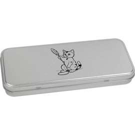 'Cat Playing With A Feather Toy' Metal Hinged Stationery Tin/Storage Box (TT00231304)