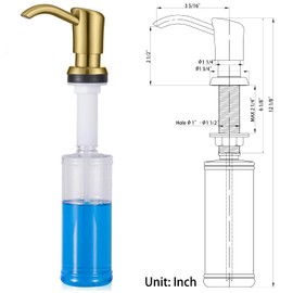 GAGALIFE Built in Sink Soap Dispenser or Lotion Dispenser for Kitchen Sink, Brushed Gold ABS Pump Head, with 13 Ounce Large PET Soap Bottle