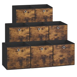 SONGMICS Storage Cubes, Set of 8 Storage Bins, Foldable Fabric Storage Boxes, 13 x 13 x 13 Inches, Fit Cube Storage Unit, for Clothes, Bedroom, Living Room, Rustic Brown and Ink Black URFB833B01