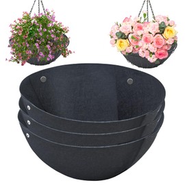 3PCS 16 Inch Round Hanging Basket Liners Fabric Hanging Plant Liners Non-Woven Planter Liners Black Felt Liners Replacement Inserts for Hanging Baskets Outdoor Plants - Avoid Bird Nesting