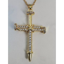 Joyeria Jara Titanium 316L Stainless Steel Nail Cross Pendant With Cubic Circonia New