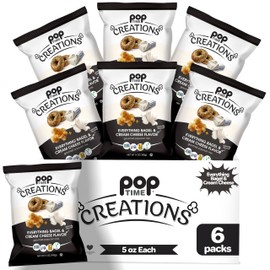 Poptime Creations Popcorn Snacks – Everything Bagel & Cream Cheese Flavor – 5 Oz Bags - 6 Count - Whole Grain, Non-GMO, Gluten & Dairy-Free, Kosher - 2 Flavors in 1 Bag