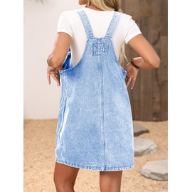 ELLEVEN Denim Overall Dress for Women Summer Loose Adjustable Straps Overalls Casual Denim Romper Short Denim Jean Dress with Pockets Light Blue Denim Small