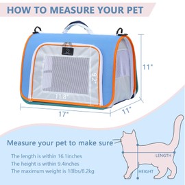 A4Pet Pet Carrier Airline Approved, Suitable for Cats, Puppies Under 18 lbs, Easy On The Go, Easy to Stow, Soft-Sided Pet Travel Carrier, 17" L x 11" W x 11" H, Blue & Orange