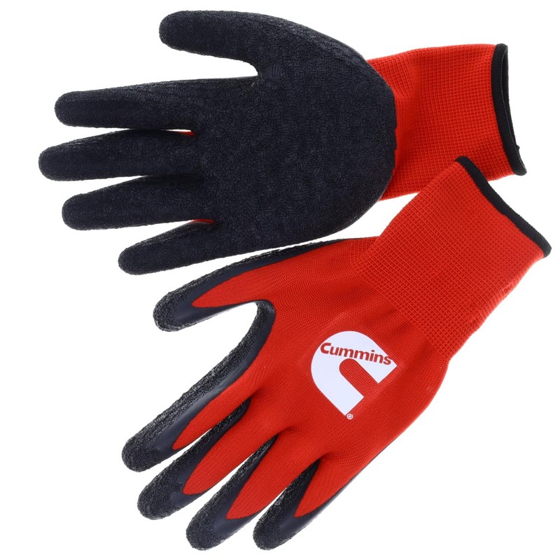 Cummins Red Latex Dipped Palm Gloves - Textured Work Gloves,