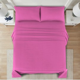 CHARKHAH Polycotton Flat Sheets with Single Double King Size Bed Ultra Soft Plain Top Sheet Dyed in Trendy Colors Hotel Collection Sheets Ideal for Winter & Summer Bedding (Fuchsia-Pink, Single)