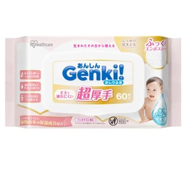 Safety Genki! GOK-ST601N Hip Wipes, Can Be Used From The Day Of Birth, Iris Plaza, Rich Moisture, Super Thick, 60 Sheets
