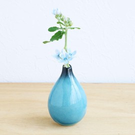 Wazakura Minoyaki Ceramic Small Ikebana Flower Bud Vase Made in Japan, Handpainted Floral Arrangement Pottery Supplies - Drop Shaped SkyBlue Vase