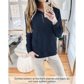 BTFBM Women Fashion Quilted Pattern Lightweight Zipper Long Sleeve Plain Casual Ladies Sweatshirts Pullovers Shirts Tops (Navy, Small)