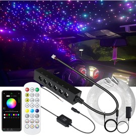 AZIMOM 6LED Colorful Fiber Optic Starlight Headliner Kits 360pcs*0.03in*13.1ft Fiber Strands APP& Remote Control Mix Color Chase Timing Fiber Optic Star Light for Car Home Sky Star Decoration