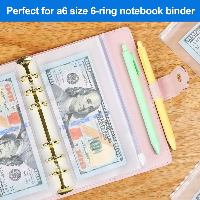 10 Pcs Binder Pockets A5 Size 6 Hole Binder Zipper