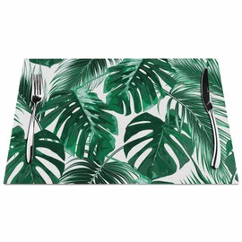 Walmsco Placemats Green Palm Leaves Decor For Dining Room Kitchen Table,Waterproof Non-Slip Washable Heat Resistant Placemats,Set of 4,12"x18"