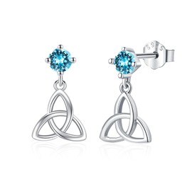 Celtic Knot Earrings, Birthstone Stud Earrings, Celtic Jewellery Women's 925 Sterling Silver Celtic Earrings Birthstone Earrings Jewellery Gifts for Women Girls Birthday, Sterling Silver