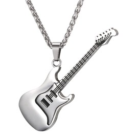 U7 Mens Necklaces Electronic Guitar Pendant Jewellery For Guitarist Silver Chain Necklace