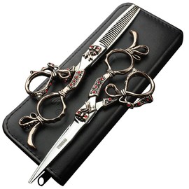 6 inch professional hairdressing scissors 17.5cm high hardness sharp Japanese 440c salon hairdresser hairstyle with hair thinning cut (Full set)