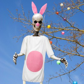 Mepase 3 Pcs 12 ft Skeleton Clothes Accessories Easter Day 12 ft Skeleton Clothes Set Include Oversized Bunny Costume with Nose and Headband Outfit for Easter Skull Garden Lawn Outdoor Decor