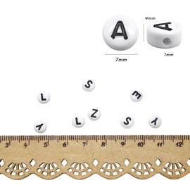 TOAOB 800pcs White Round Letter Beads for Jewelry Making Acrylic Alphabet Beads Black Letter A to Z Beads 4x7mm for DIY Jewelry Making Bracelets Necklaces Key Chains