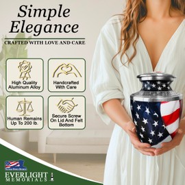 Everlight Memorials American Flag Urn for Ashes Adult Male – Small Keepsake Patriotic Cremation Urns for Human Ashes Adult Man & Women – Memorial Funeral Urn for Home Display, or Burial