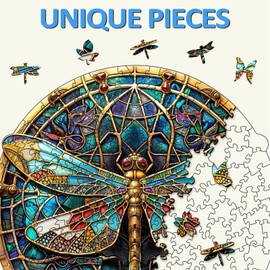 Wooden Puzzles for Adults, Wooden Dragonfly Puzzles, Christmas Puzzles Gifts for Women Men, Wooden Adult Puzzles (M-11.4 * 11.2in 200pcs)